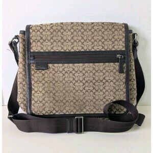 COACH Signature Jacquard Map Bag Messenger Shoulder Bag Worn -READ- Brown Men's